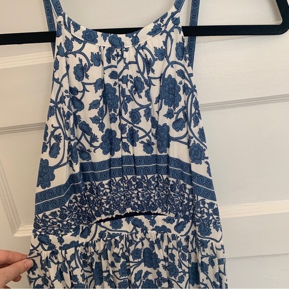 Ivory and blue maxi dress with high neck and open back, size M - Picture 7 of 7